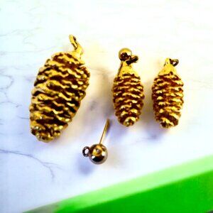 Pine Cone Pendant and Earrings Set Gold Plated As Is Needs Repair